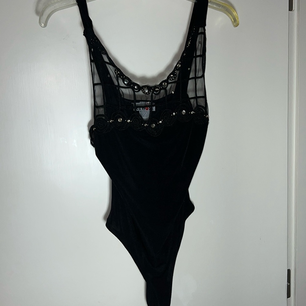 Fabulous Ethos, Black With Gold Beads/Large Rhinestones Bodysuit